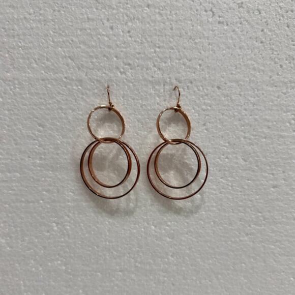Trina Turk Drop Dangle 3 Layer Round Hoop Hook Earrings Rose Gold - Picture 1 of 3